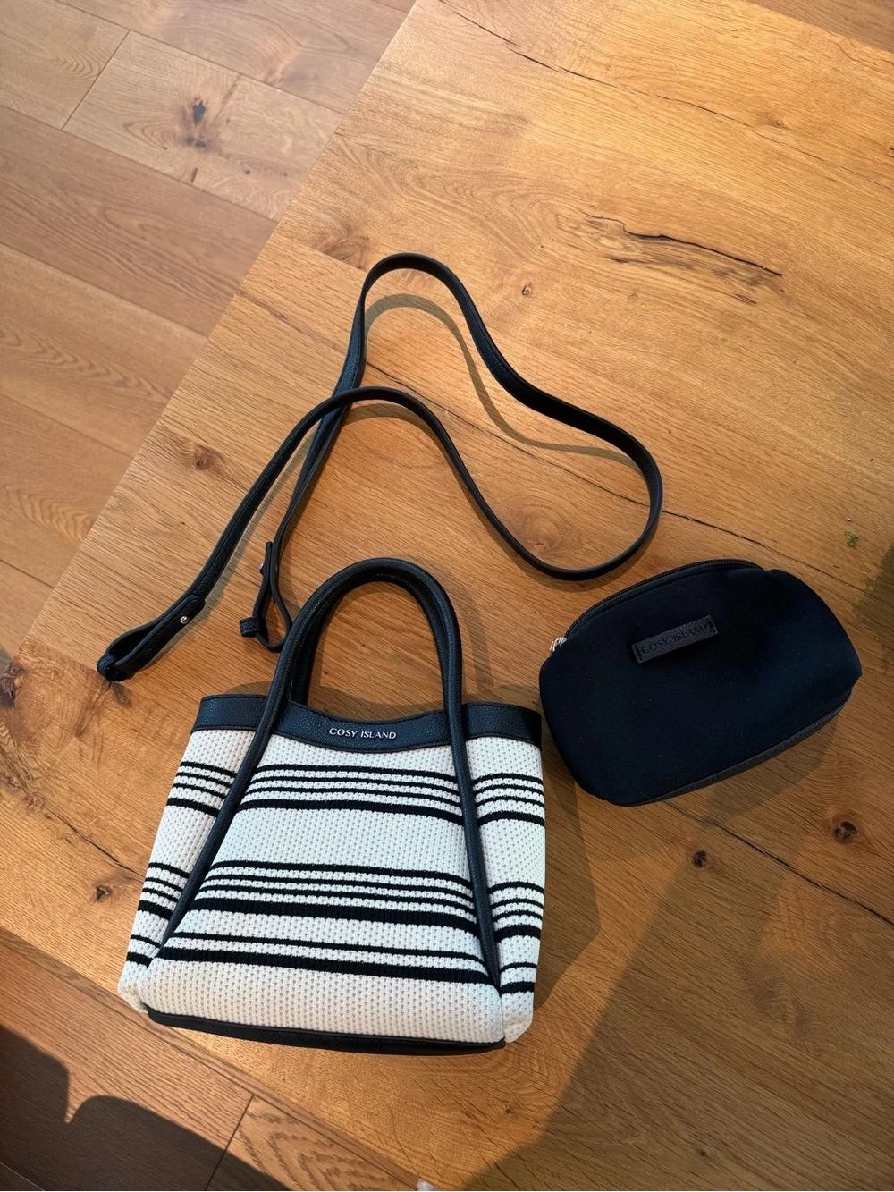 NWOT COSY ISLAND Black and Cream Striped Tote